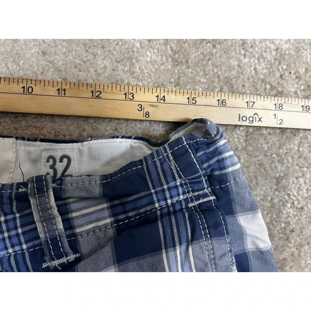 VTG Abercrombie‎ & Fitch Shorts Men 32 Blue White Plaid Y2K Baggy 90s Grunge